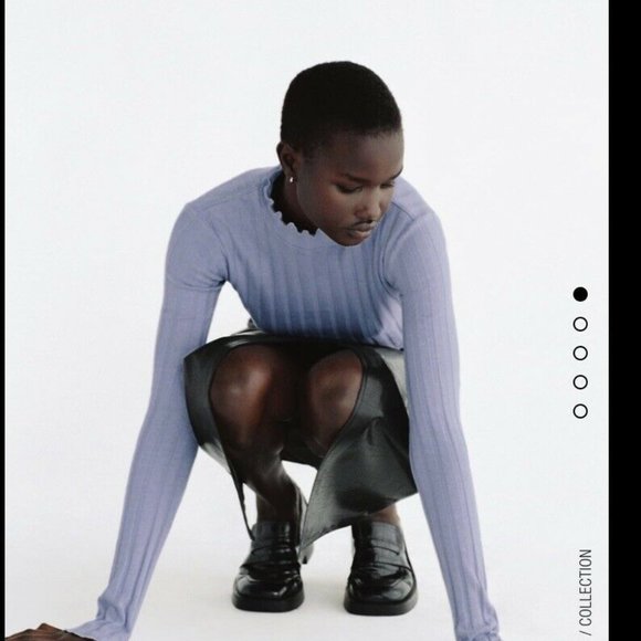 NWT ZARA WOMAN LETTUCE EDGE T SHIRT ribbed high neck SIZE M - Picture 10 of 11